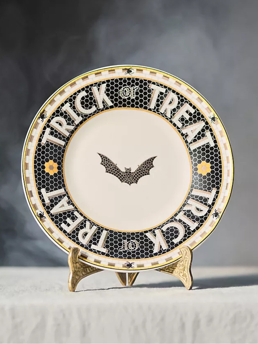 Anthropologie Bistro Black and Yellow 'Trick or Treat' Dessert Plate